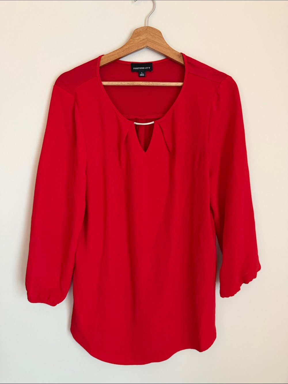 Worthington Classic Red Keyhole Blouse with Bar Accent